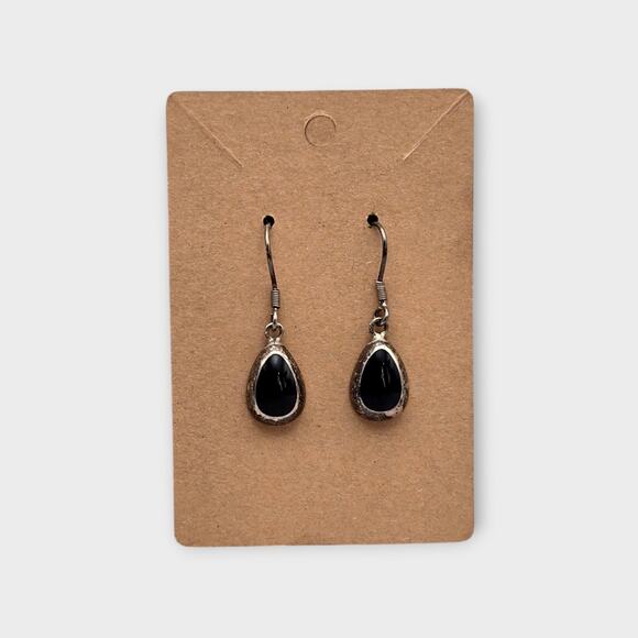 Silpada Black Onyx Sterling Silver 925 Teardrop Dangle Earrings - Picture 2 of 6